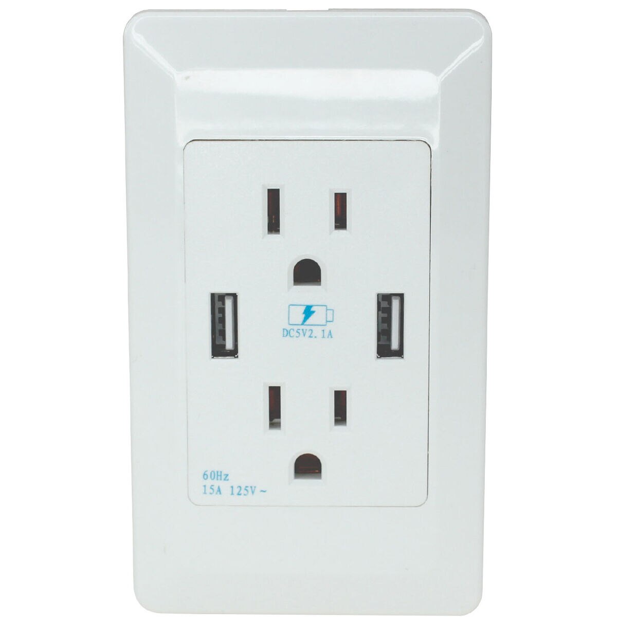 2 Port 2.1A USB Charger Wall Plate with Two 110120 VAC 15A Outlets
